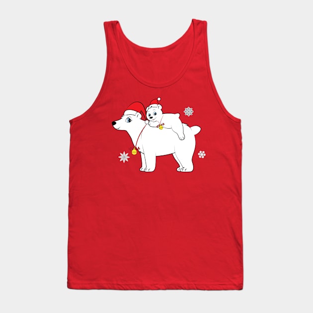 Mama Polar Bear and Baby Bear at Christmas Tank Top by PenguinCornerStore